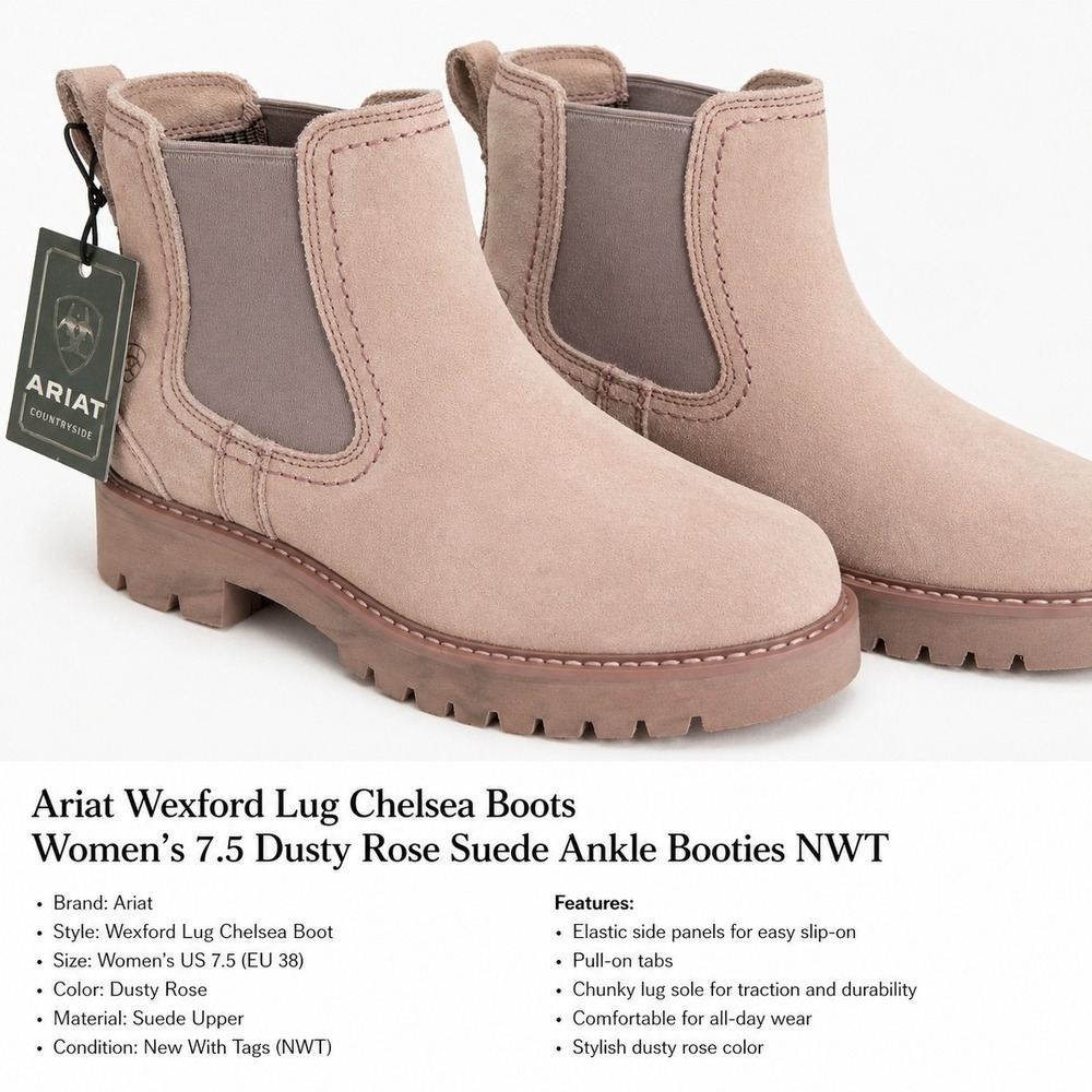 Ariat Wexford Lug Chelsea Boots Womens 7.5 Dusty Rose Suede Ankle Booties Pink